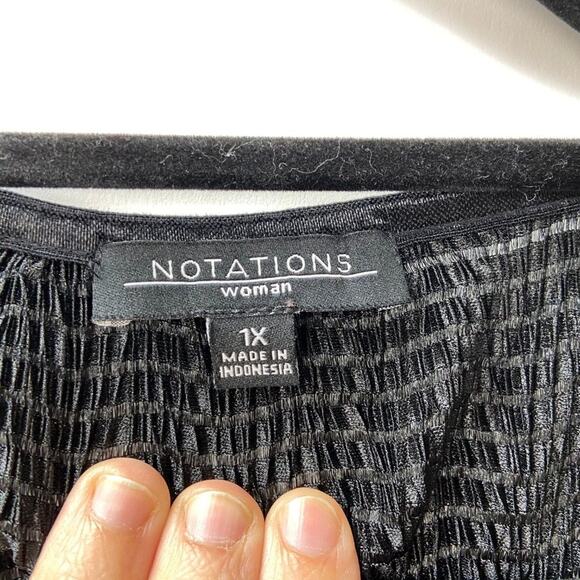 Notations 1X Plus Womens Solid Black Crinkle Top - Picture 3 of 5